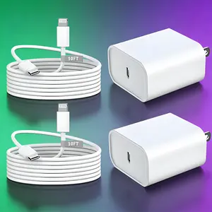 TypeC-PDypeD Fast Charger Blocks with 10-Foot Ty'peC-PD ypeCables, Compatible with 14/14 Pro Max/13/13 Pro/12/12 Pro/11