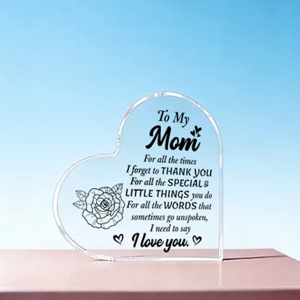 Acrylic Heart Engraved Desktop Plaque Personalized Tabletop Sign Romantic Home Decor Keepsake Gift for Daughter Mom Wife Anniversary Birthday Indoor Desk Decoration