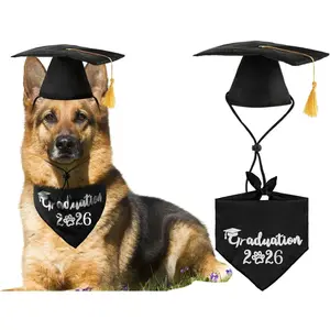 Dog Graduation Cap with Yellow Tassel and Black Pet Graduation 2026 Bandana