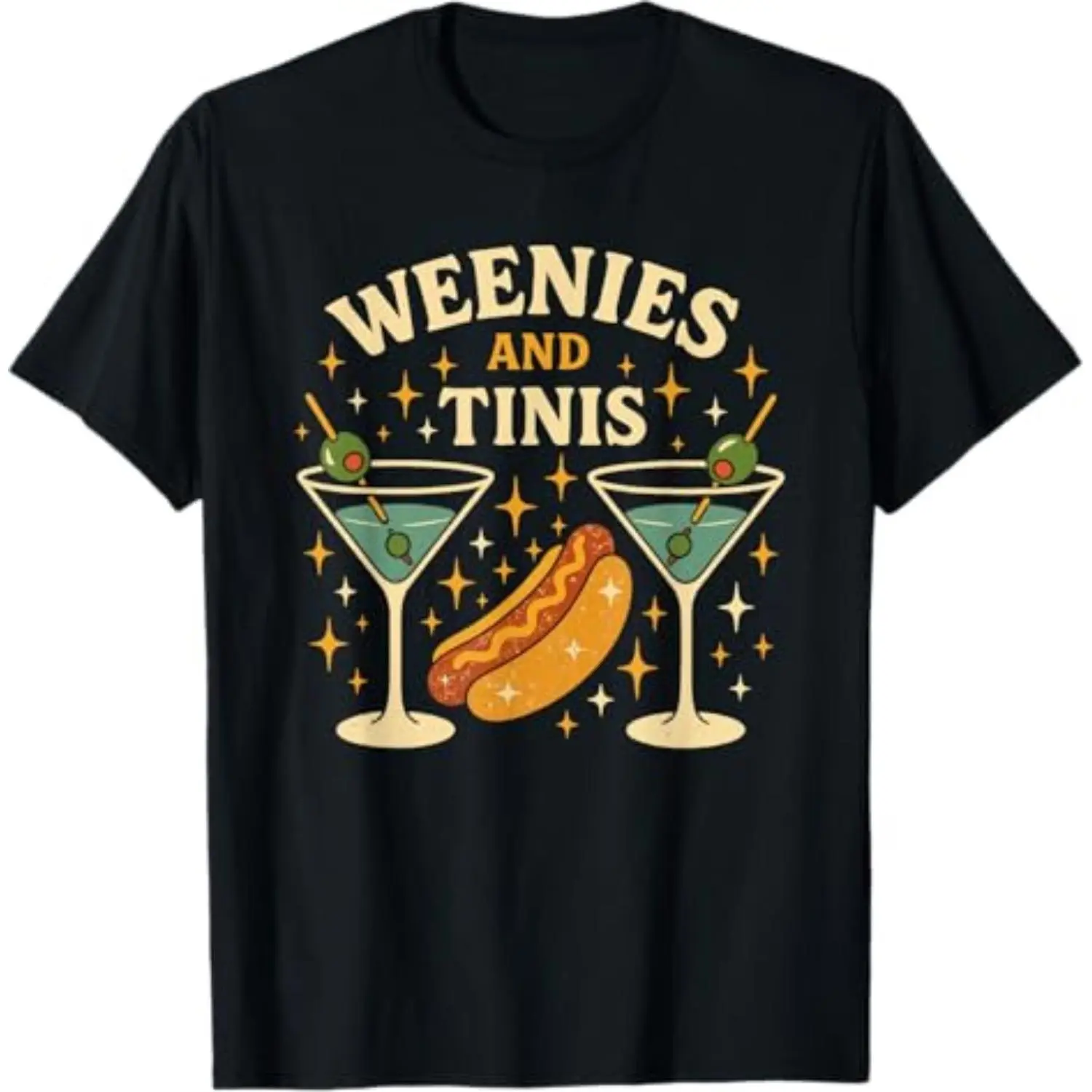 Weenies and Tinis Retro Hotdog Martini Party Art T-Shirt
