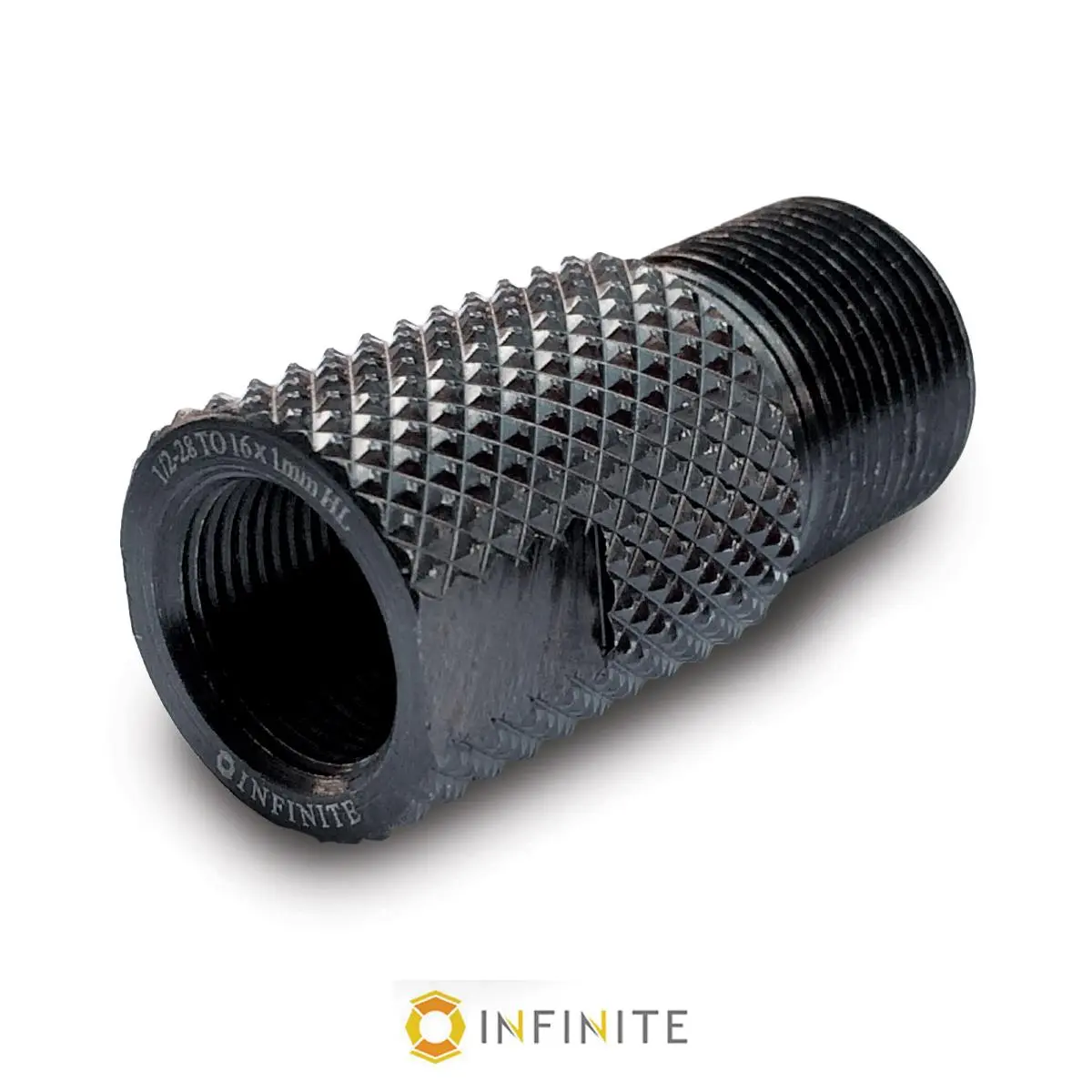212 MAIN Infinite 1228-16LH-BS Black Thread Adapter - 0.5-28 Right Hand to 16 mm x 1 Left Hand Thread Conversion, Knurled Grip for Sailing, Water Sports