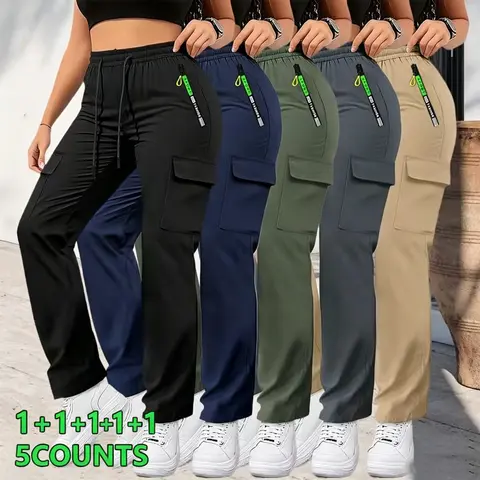 Women's Casual Outdoor Cargo Pants - Lightweight, Breathable, Comfortable Athletic Straight Pants for Women with Multi-Zipper Pockets, Drawstring Elastic Waist, Ideal for Workout, Sports Clothes