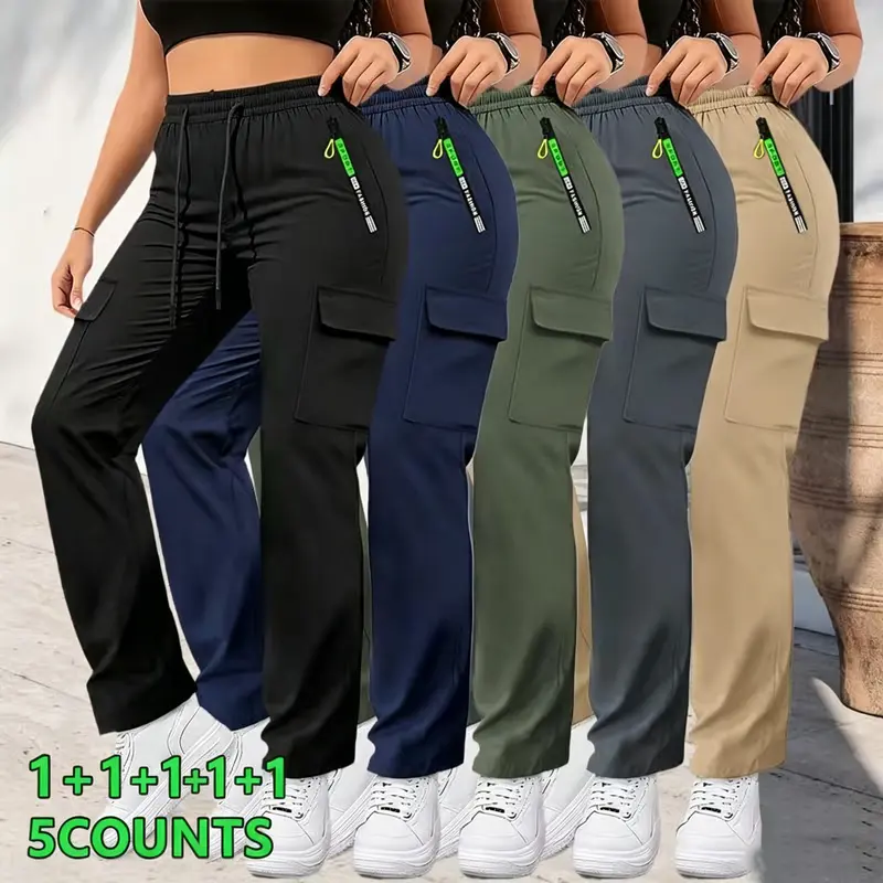 Women's Casual Outdoor Cargo Pants - Lightweight, Breathable, Comfortable Athletic Straight Pants for Women with Multi-Zipper Pockets, Drawstring Elastic Waist, Ideal for Workout, Sports Clothes