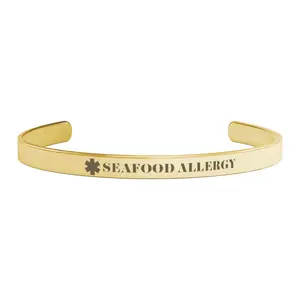Medical Alert Cuff Bracelet, SEAFOOD ALLERGY, Medical ID Bracelet, Gold, Silver, Rose Gold, Medic alert jewelry, gift