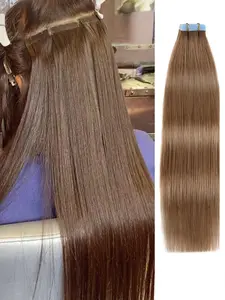 Tape In Hair Extensions Human Hair Straight Seamless Invisible Tape In Extensions Color Brown for Women Real Hair Extensions