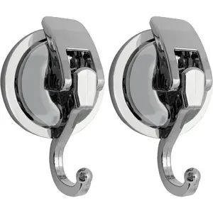 Heavy Duty Reusable No Hole Punched Suction Cup Hooks - Vacuum Glass Hooks for Shower Bathroom, Ideal for Hanging Robe Towel Garland Decoration, Silver 2 Pack