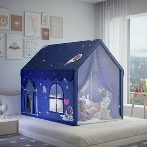 Extra Large Play Tent | Blue w/ White Polka-Dot Roof | Magic Fairy Tale Tent w/ Windows & Curtains | Sturdy PET Material w/ Bag | Indoor/Bedroom Toy | Holiday Gift | No Accessories | Play Tent House