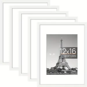 5 Pack 12x16 White Picture Frame, upsimples Wall Gallery Photo Frames, Display 8.5x11 inch with Mat or 12x16 inch Without Mat perfect gift Decor Living Room Decoration
