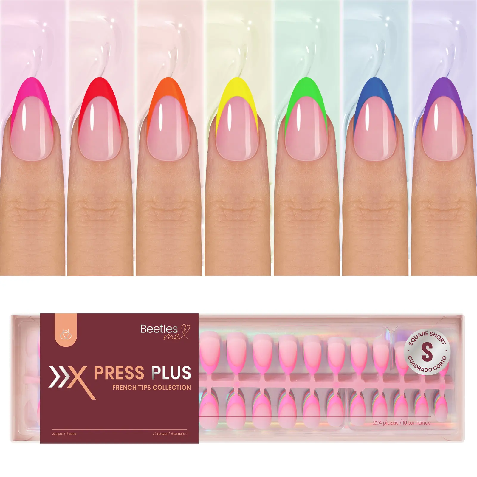 224Pcs 7 Neon Colors Short Almond