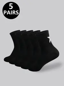 5-20 pairs of neutral black white round neck Fitted socks with belt star shaped pattern on the heel simple fashionable sweat wicking breathable suitable for both men and women
