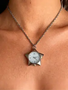Fashion Vintage Star Clock Necklace, Handmade Jewelry, Punk Style with Star Pendant, Suitable for Women Daily Wear, Party Gift