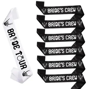 1Set Bridal Sash for Bacehlorette Party 7pcs Rock and Roll Sash Set White Bride Tour Sash and Black Brides Crew Sashes for Rock N Roll Bachelorette Favors Mucis Party Decoration
