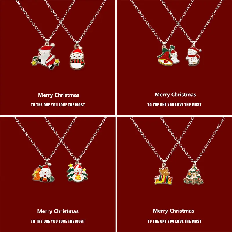 Christmas jewelry Christmas cartoon pendant necklace Christmas tree necklace Santa Claus snowman elk bell clavicle necklace