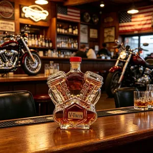 Novelty V-Twin Engine Liquor Bottle 350ML, Hand Blown Glass Whiskey Decanter, Industrial Bar Decor, Perfect Gift for Motorcycle Enthusiasts