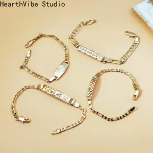 18K Gold-Plated Figaro Chain Bracelet — Vintage Engraved Cuban Link Jewelry (Unisex)