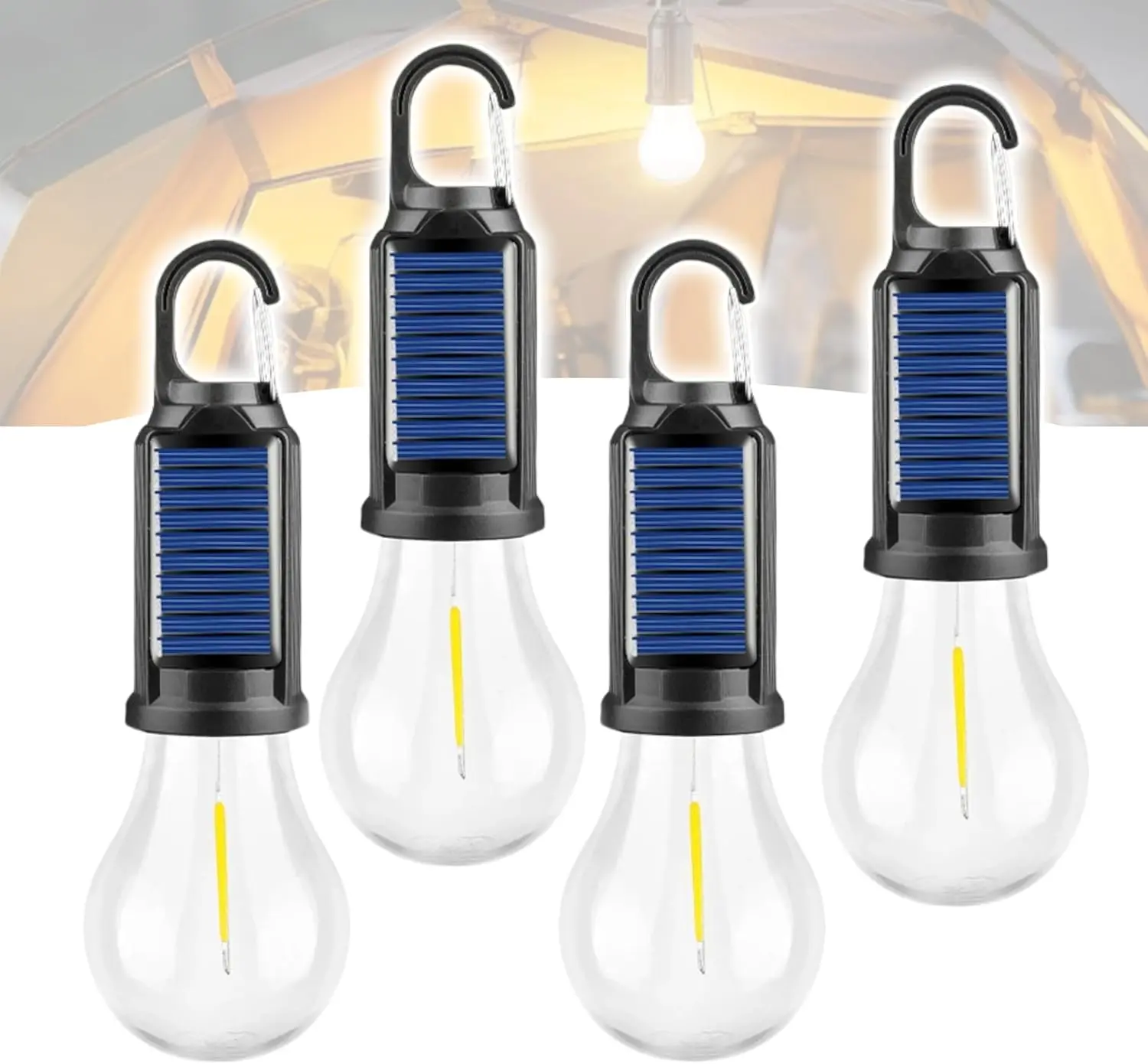 Portable Small Retro-Shape Solar-Powered LED Camping Light - Hook-Included, Type-C Rechargeable 18650 Batteries, IPX4 Waterproof, 3-Mode, Tungsten Look, Use Indoors or Outdoors with Ease Durable Household Gadget for Hiking, Emergency Lighting