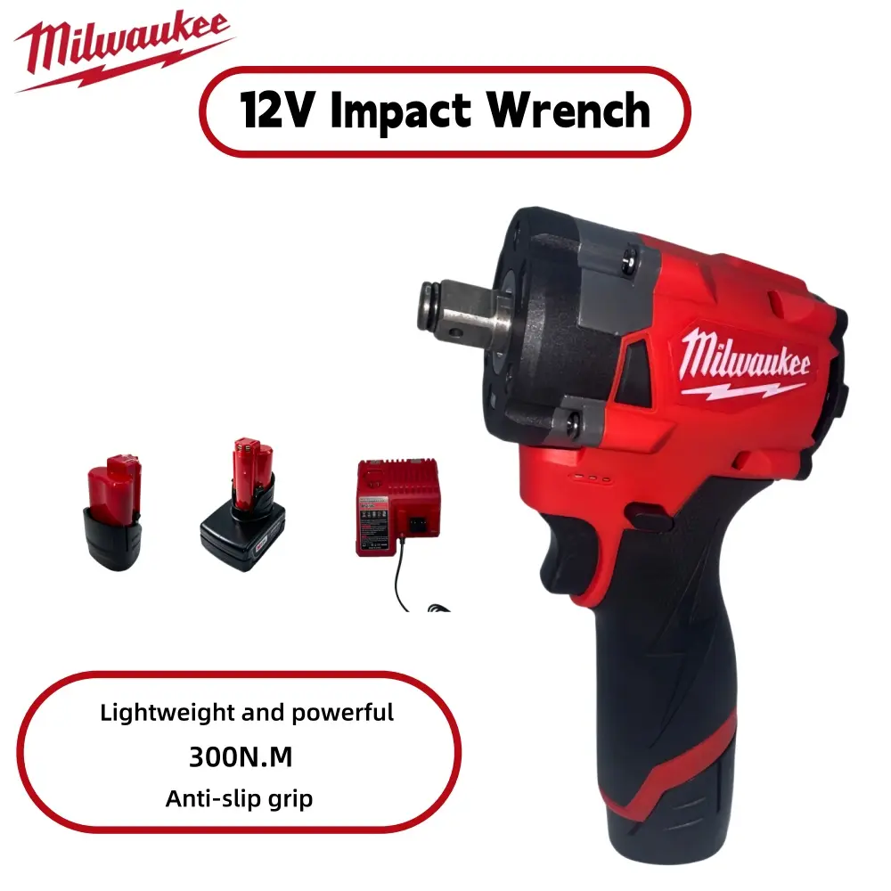 Milwaukee 300Nm 1/2" Cordless Impact Wrench - Portable Hand Tool with 0-1300 RPM Variable Speed, Durable Build, Balanced Center of Gravity, Charger Kit for Mechanics, Truck & Car repair case storage hard rate battery drill fastening
