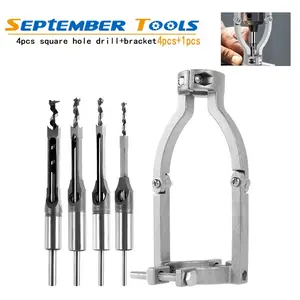 4-Piece Square Hole Drill Woodworking Tool Set, Spiral Drill Tenon Chisel Drill Kit, DIY Furniture Square Hole Drill Four-In-One Professional Woodwork Drill, Drill Bits Set