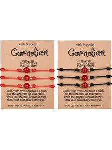 6Pcs Carnelian Crystal Bracelet for Women Men Red Gemstone Bracelet with Wish Cards Adjustable Braided Beaded Bracelet Anklet Jewelry Set