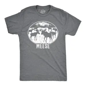 Mens Meese T Shirt Funny Moose Hilarious Sarcastic T Shirt Mens Funny T Shirts Cool Vintage Fashion T-Shirt Gift Classic Menswear Hunting Apparel for Men Funny Camping Short Sleeve Novelty Tees for Guys Dark Grey