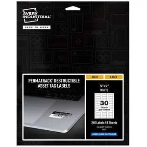 Avery White Asset Tag Labels, 3/4" x 2", Destructible Laser Printable Tags, 240 Waterproof Labels (60531)