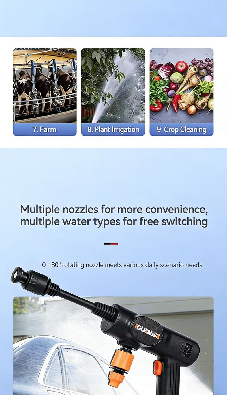 Wireless High-Pressure Car Wash Water Gun Portable Lithium Battery Home Use US Standard High-Pressure Car Wash Water Gun Car Washing Machine