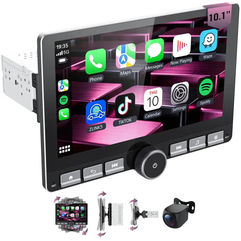 Haudio 10.1" Android 13 In-Car Stereo Unit for Cars, Modern 360° Rotatable IPS Touchscreen, DSP Audio Enhancement, Physical Buttons, CarPlay, Android Auto, FM/AM Radio, GPS Navigation, 2GB RAM+64GB Storage, Bluetooth, Sun Visor toolupgrade