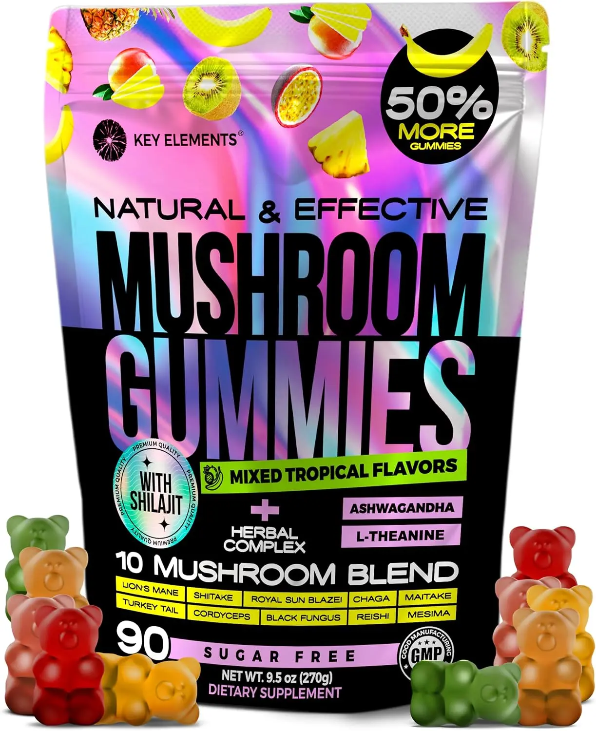 Next-Gen Mushroom Gummies with Ashwagandha and L Theanine - 10x Mushroom Supplement with Shilajit - Mushroom Nootropic Lion’s Mane Gummies - Immune, Brain Support & Chill Mushroom Complex Gummy