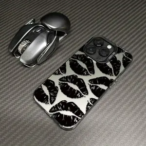 Phone Case: Stylish laser-printed phone case featuring a sexy black lip print pattern, suitable for iPhone 17 Air Pro Max, iPhone 17, 16, 15, 14, 13, 12, 11, XS, XR, X, Plus, Pro Max, SE. Ideal for Birthdays, Valentine’s Day