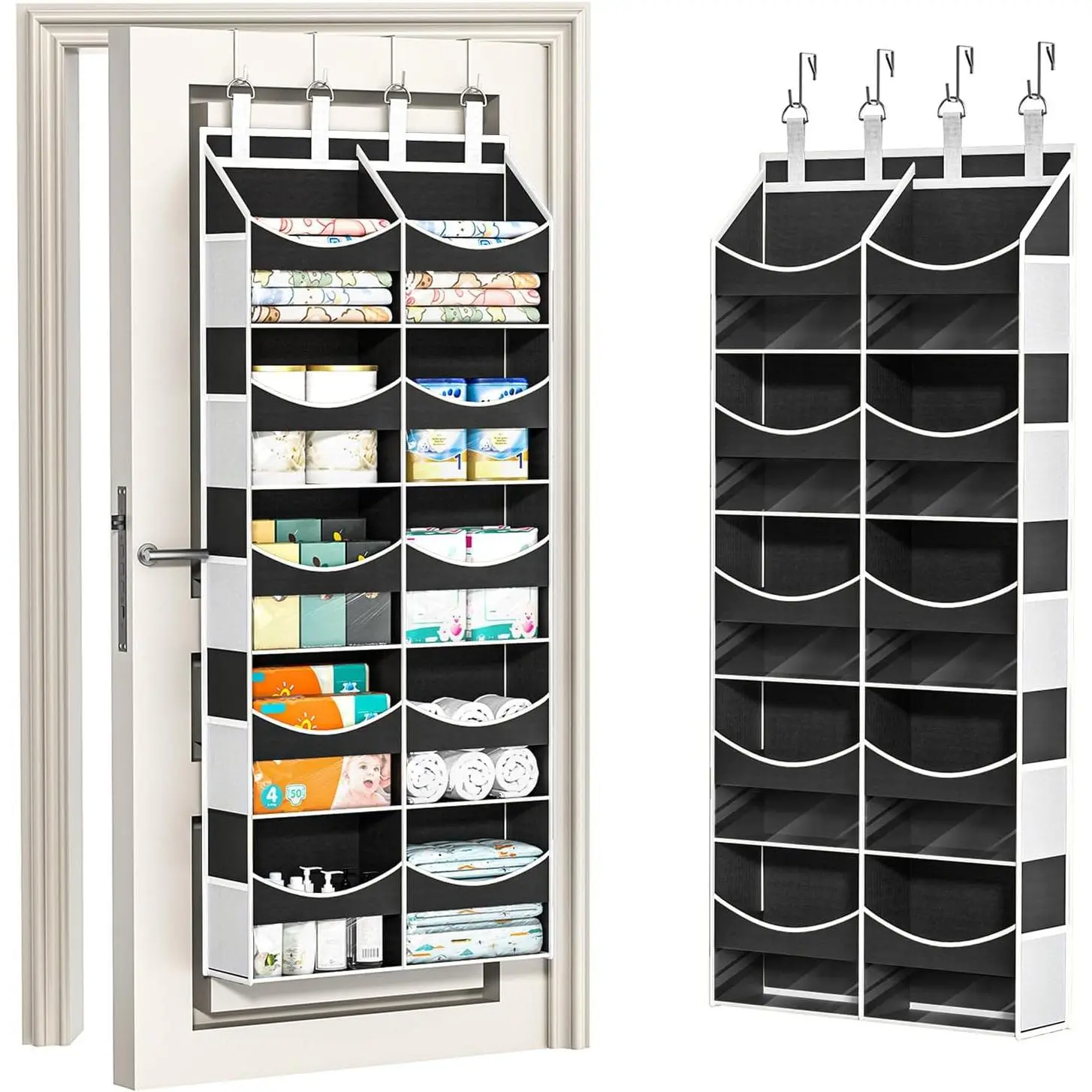 5 Tiers Over the Door Storage Organizer, Behind Door Storage for Baby Nursery, 80lb Capacity Door Hanging Organizer with 10 Compartments & 10 Mesh Pockets for Closet, Bedroom, Bathroom, Toys
