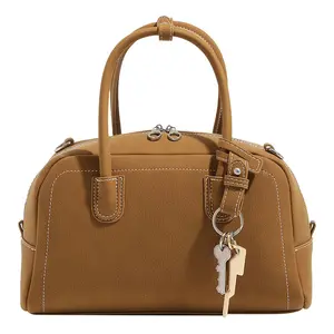 2026 Vintage Suede Boston Bag with Silver-Tone Lock & Key, Suede Boston Bag for Daily Carry Bowling-Style Handbag, Shoulder & Crossbody Bag