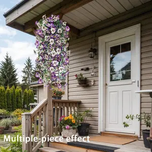 6 Outdoor Artificial Hanging Flowers, 29.5 Inch UV Resistant, Three Color Pansy Fake Layered Vine, artificial flowers,for Porch Patio Balcony Gazebo,artificial flowers,artificial flowers,fade resistant,no maintenance,long-lasting