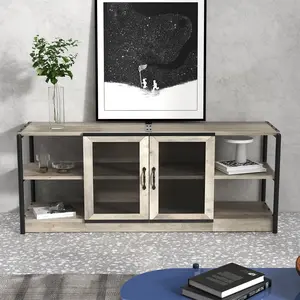 63" Farmhouse TV Stand for TVs up to 70", Industrial Entertainment Center with Mesh Doors & Storage, Rustic Oak Media Console for Living Room, Heavy Duty TV Cabinet