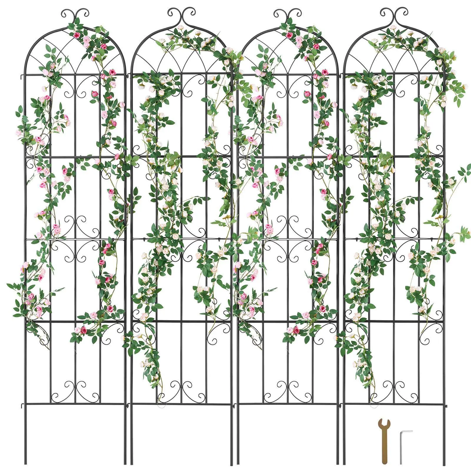 【SummerFinds】VEVOR Rustproof Metal Garden Trellis for Climbing Plants, 87x20 in, 4 Packs, Chic Aesthetic Gardening Support, Unwavering & Versatile Support for Roses, Cucumbers, Clematis, Courtyards Lawns