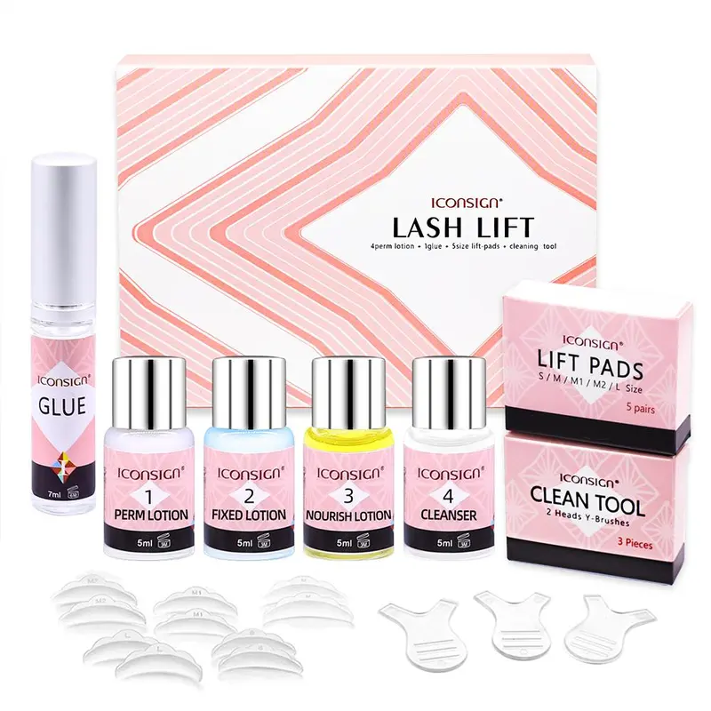 Eyelash Perming Kit, 1 Set Long Lasting Eyelash Perming Kit, Including 1 Count Perm Lotion, Fixed Lotion, Cleanser, Etc, Professional Makeup Tools for Women, Cosmetic, Pink White