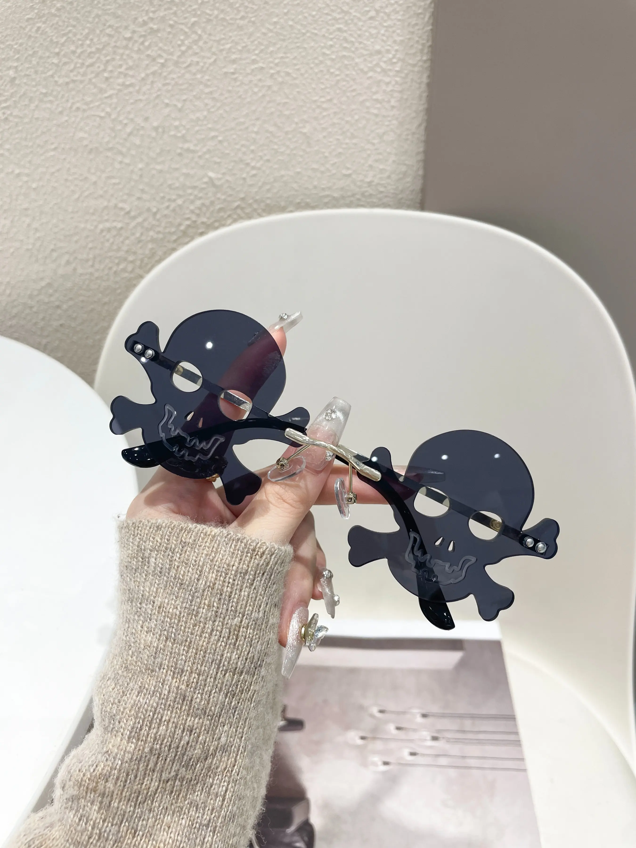 Halloween Punk Skull Glasses, Metal Frame, Decorative Lens, Party Costume Eyewear, Unisex Halloween Accessories, All Seasons Wear
