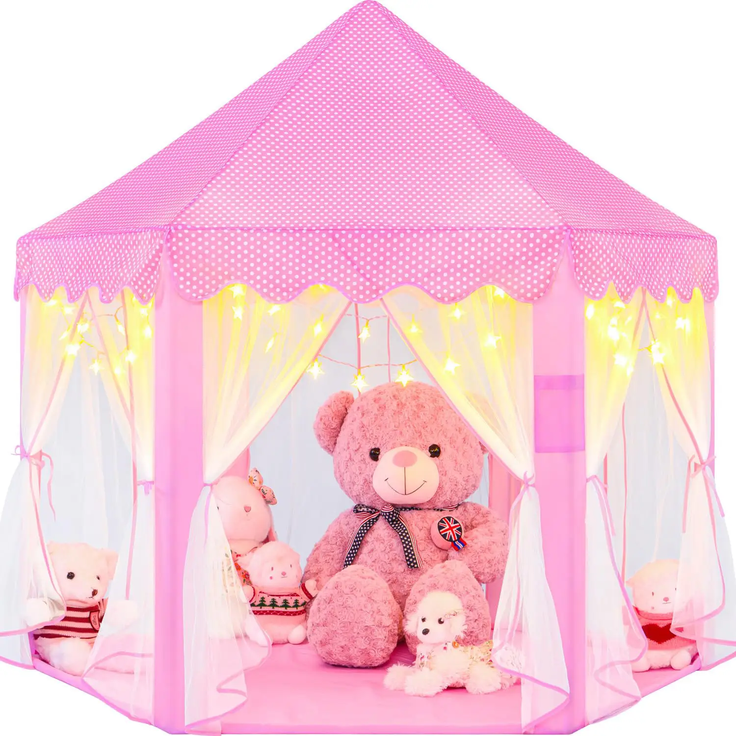 EFFUN Princess Tent 55"x53" Kids Play Tent with Star Lights & Plush Clips Indoor Castle Playhouse with Upgraded PVC Connectors Pink Perfect Gift Hallo