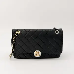 Pre-owned CHANEL calfskin Crossbody Bags Black Quilted Turn & Lock Flap Bag