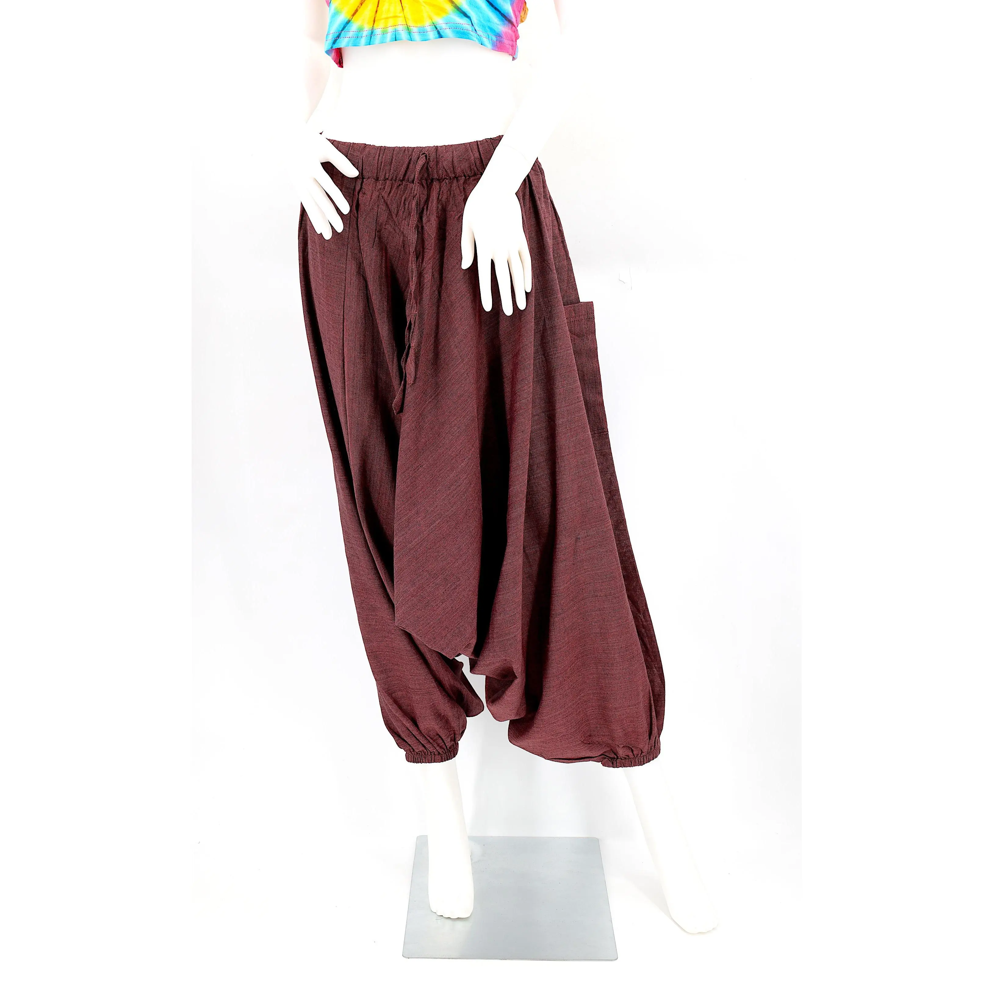 Cotton Hippie Handmade Harem Solid Color Aladdin One Size Fit All Bohemian Trousers Women's Comfortable