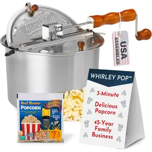 Whirley Pop Popcorn Machine - 3-Minute Stovetop Popcorn Maker for  Movie Night &  Night Snacks -  Pot with Metal Gears, Includes 1 Popping Kit -