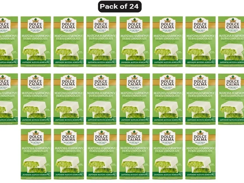 Dolce Calma Matcha Dubai Chocolate Bar Ship With Two Ice Gel Packs (100g / 3.5oz) – Authentic Handmade Belgian Chocolate with Turkish Pistachio & Crispy Kataifi, Kunafa Filling, No Palm Oil, Pack of 24