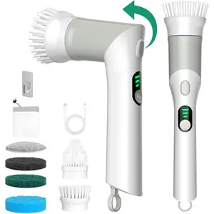 Electric Spin Scrubber, Shower Cleaner Brush, Handheld Power Brush with 2 Adjustable Angle, 6 Replacement Head for Cleaning Bathroom, tub, Tile, Sink, Window, Car (Grey) cordless bedroom large room