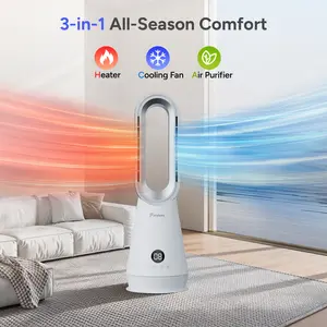 Faryuan-019LH,3-in-1 Heater Fan Combo, 22" Bladeless Tower Fan with Air Purifier, 90° Oscillating Fast Heating & Cooling, Remote Control, Quiet Portable for Bedroom Home Office, White