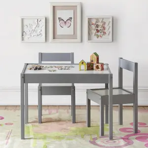 212 MAIN Della 3-Piece Solid Wood Kids Table & Chair Set, Gray Furniture
