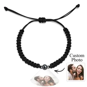 Personalized Braided Photo Projection Bracelet Fishtail Rope Men's Bracelet Hand Braided Bracelet Gift for Men