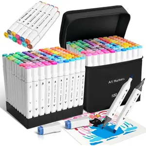 Markers Set 100 Colors, Dual Tips Coloring Art Markers Set with Case & Holders, Chisel & Fine Artist Sketch Pens Art Supplies for Adult Coloring Books, Drawing, Painting, Sketching