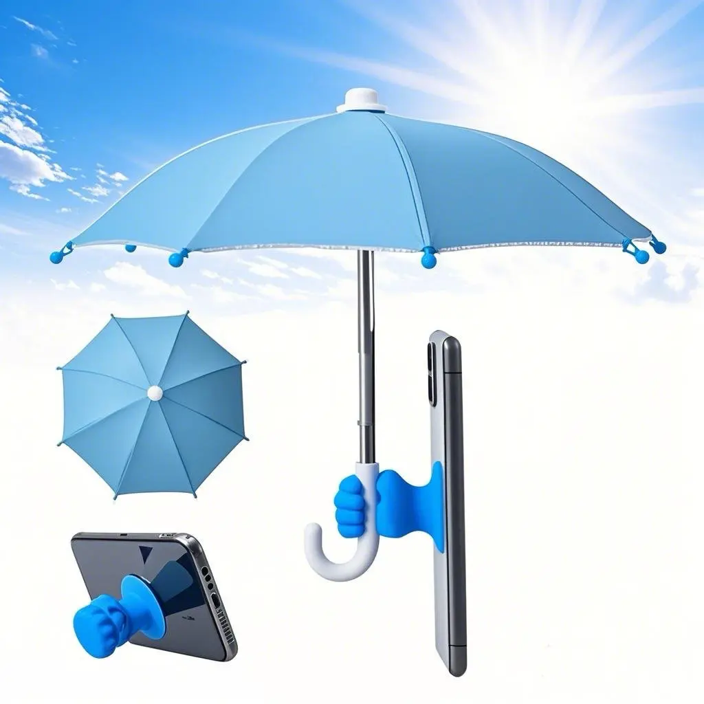 Phone Umbrella for Sun - Universal Adjustable Cute Stand With Hand Suction Cup, Adjustable Outdoor Anti-reflective Glare Blocking Cell Phone Umbrella Sun Shade 1pc