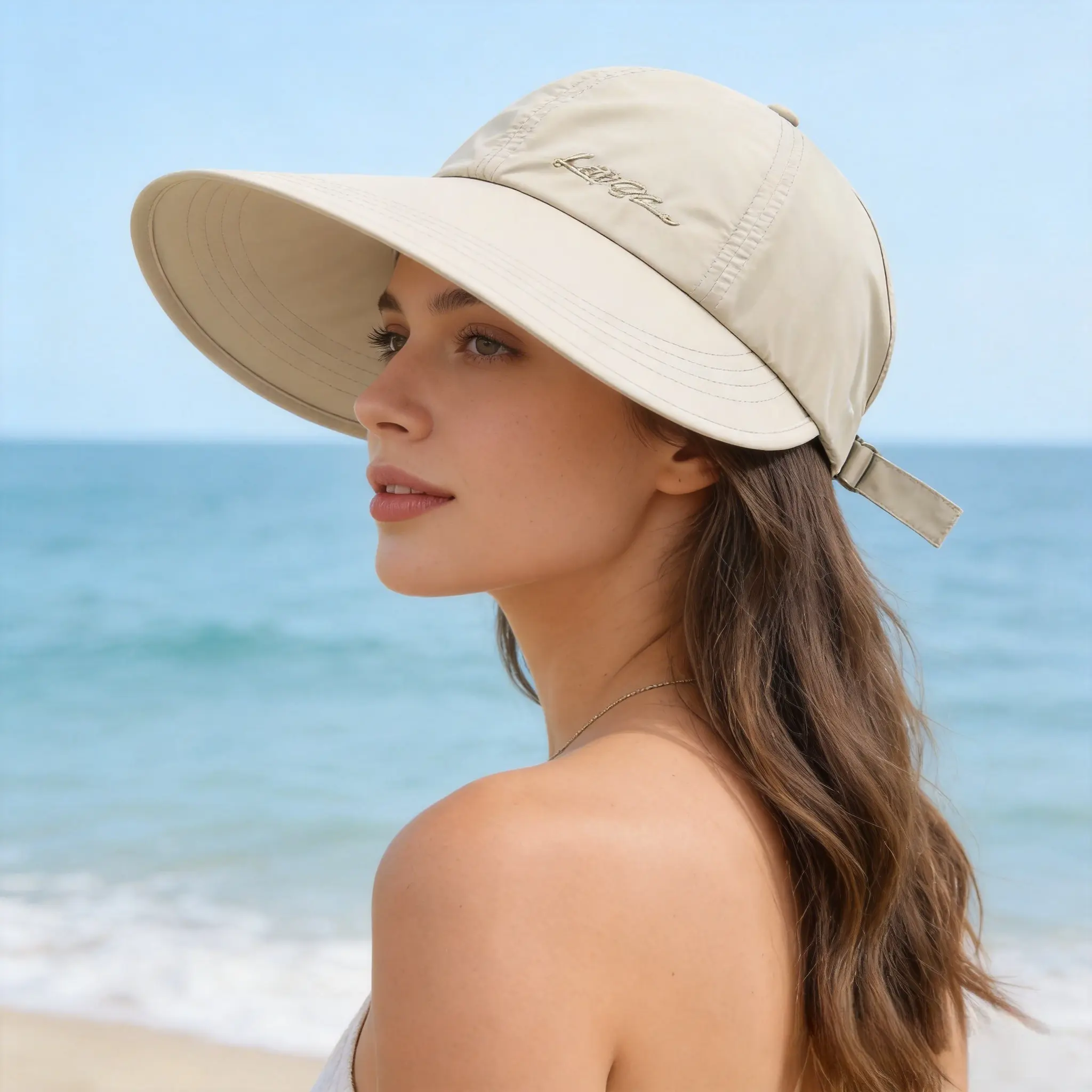 Women's 2-Piece UPF 50+ Sunscreen Hat Set: Wide-Brim Ponytail Cap, Quick Drying Open-Top Visor Cap with Embroidered Logo, Adjustable Strap for Outdoor Beach, Golf Use, Ponytail Caps, Quick Drying Hat