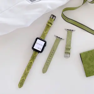 Elegant leaf-print leather band-compatible with iWatch Series 2/3/4/5/6/7/SE