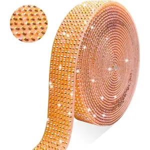 Self Adhesive Orange AB Rhinestone Ribbon  Strips, 3 Yards Bling Christmas  Rhinestone  Sticker for DIY Crafts,Wedding,Halloween Christmas Party(Orange AB)